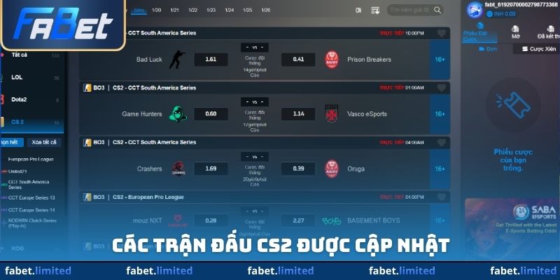 Các trận đấu CS2 được cập nhật